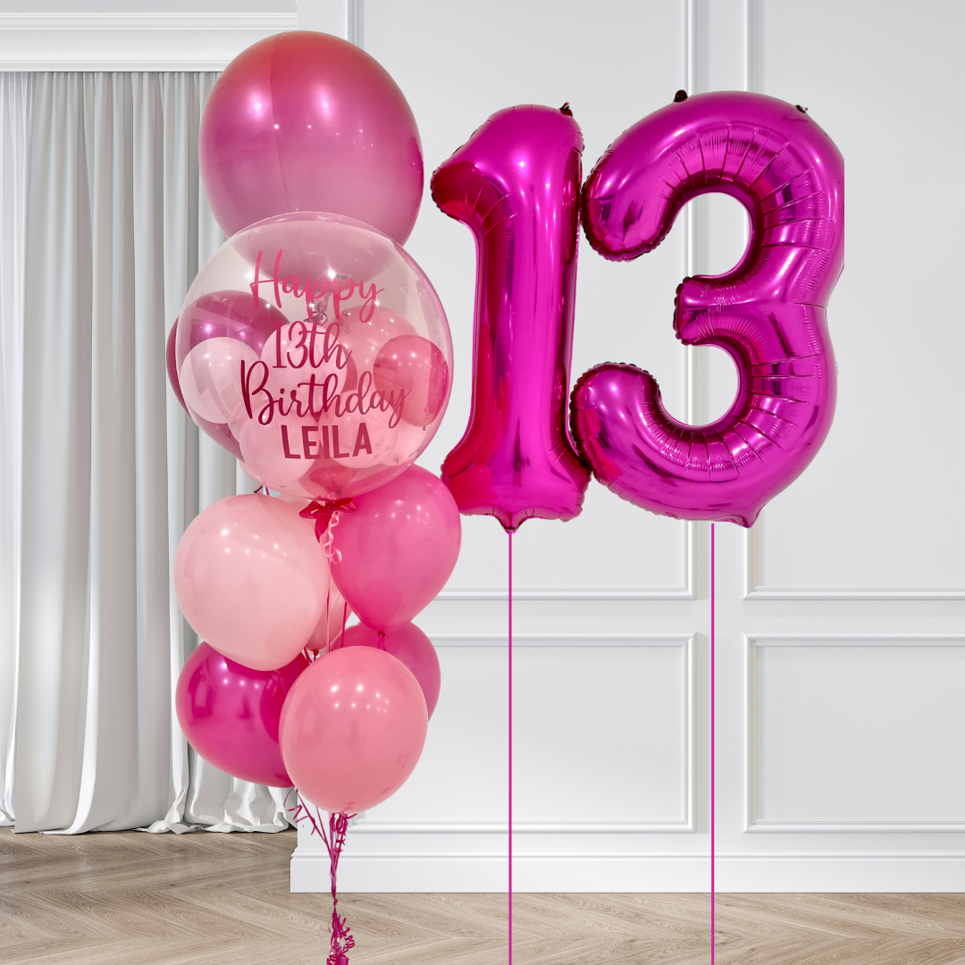 Personalised Bubble Balloon with 2 Large numbers and 8 latex balloons - the Leila Bouquet