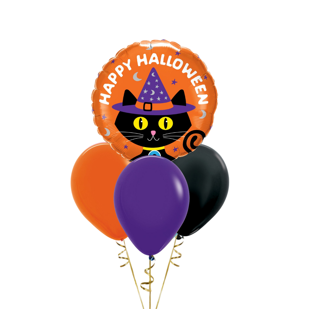 Halloween Black Cat & Hat Balloon with 3 latex bouquet