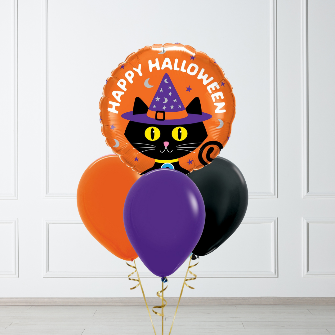 Halloween Black Cat & Hat Balloon with 3 latex bouquet