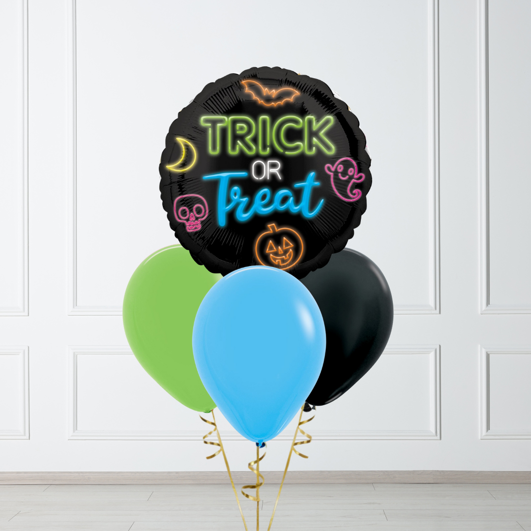 Neon Trick or Treat Balloon with 3 Latex Bouquet