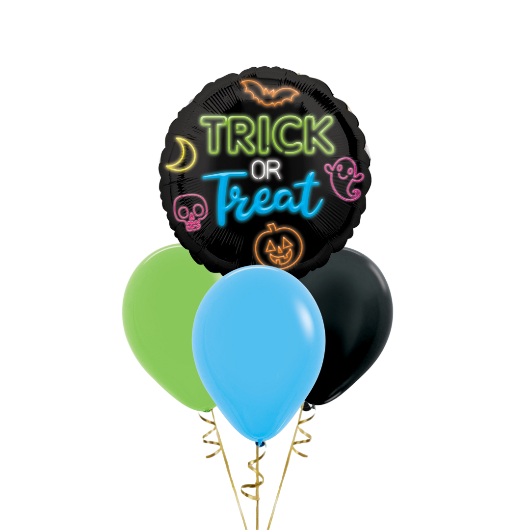 Neon Trick or Treat Balloon with 3 Latex Bouquet