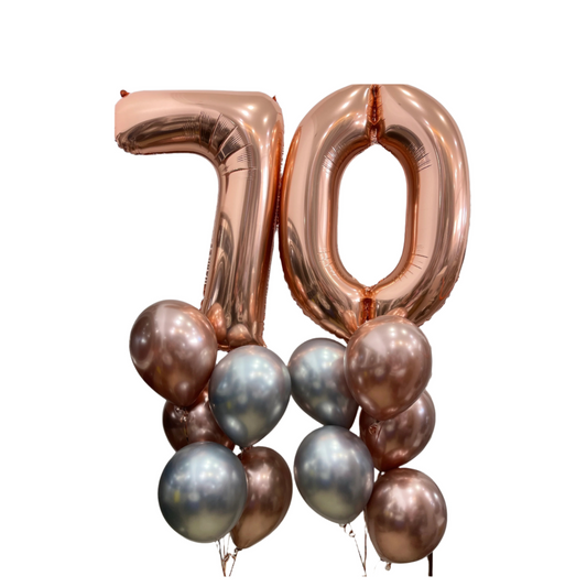 2 Large Number Balloon Bouquet and 10 metallic latex
