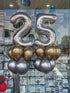 2 Numbers with 12 metallic/chrome latex 28cm balloons