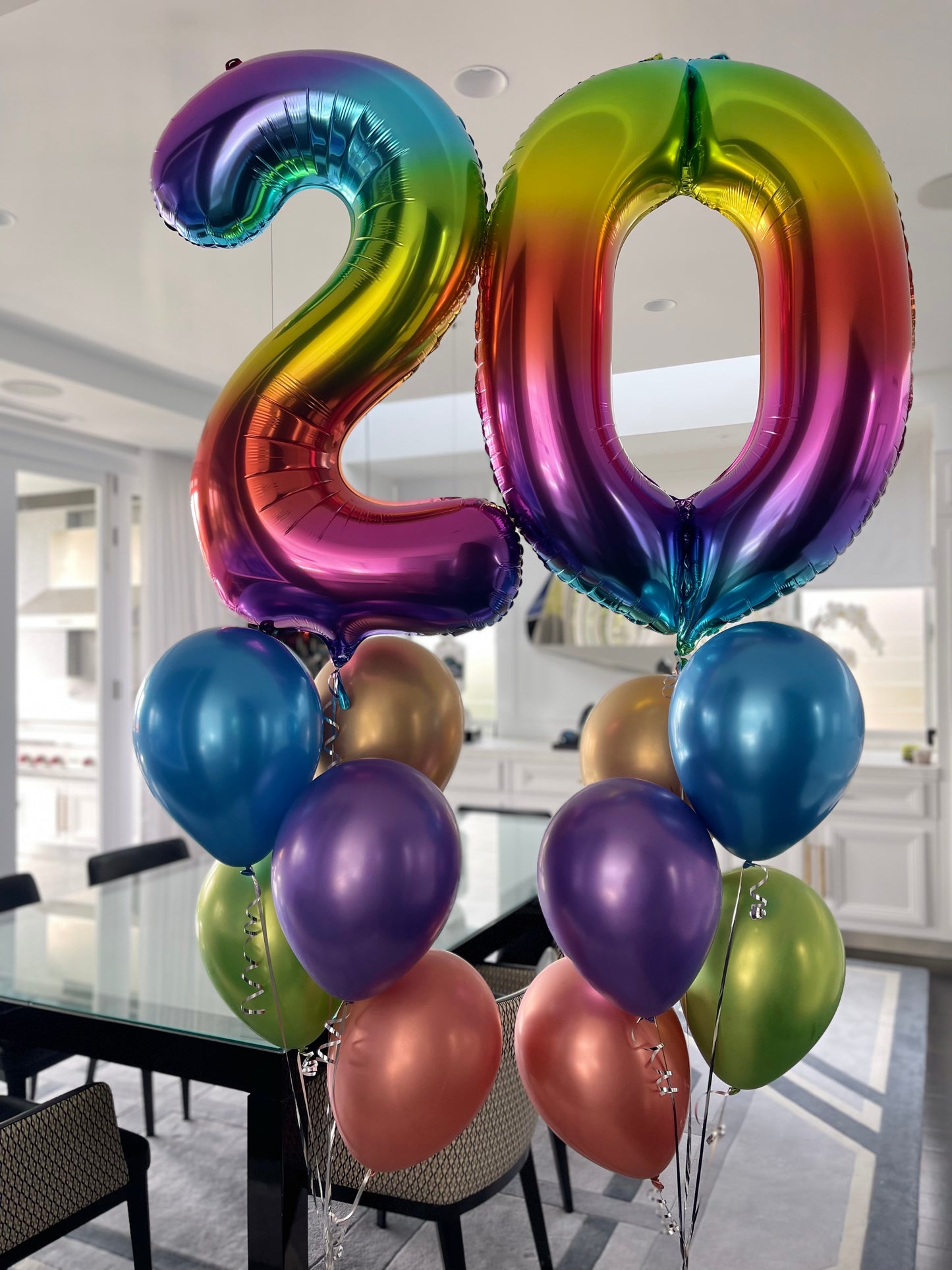 2 Large Number Balloon Bouquet and 10 metallic latex
