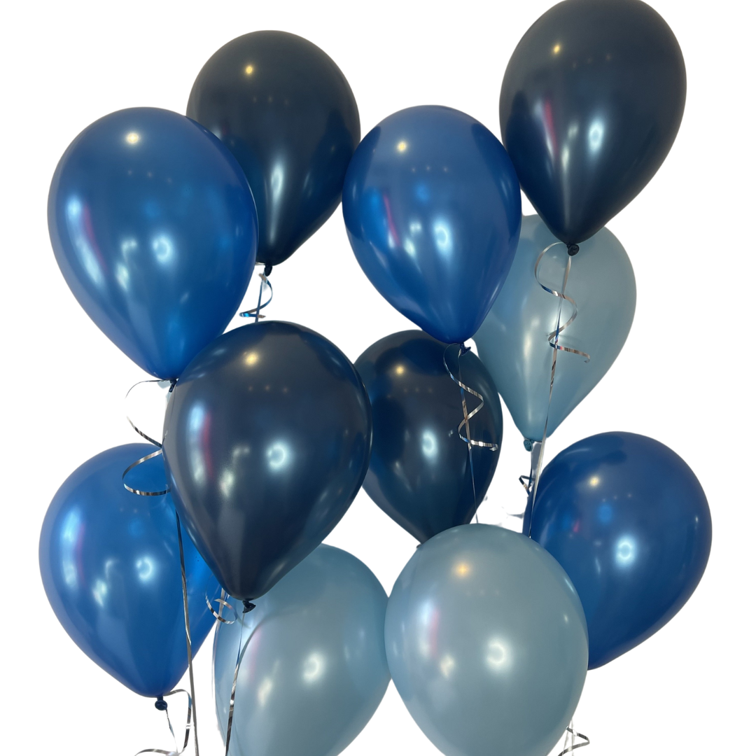 3 shades of blue - 12 x 28cm latex balloons