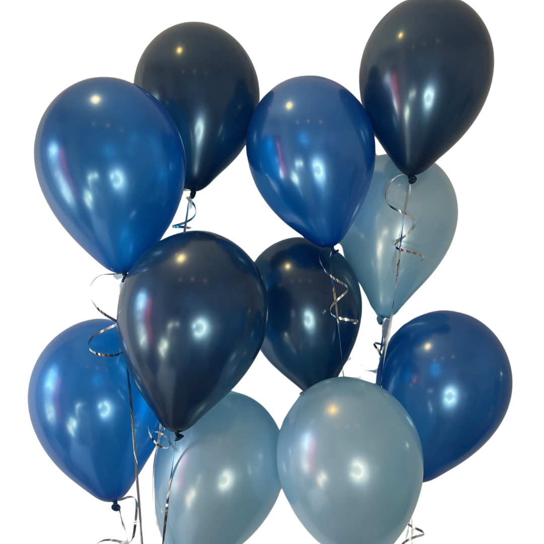 3 shades of blue - 12 x 28cm latex balloons