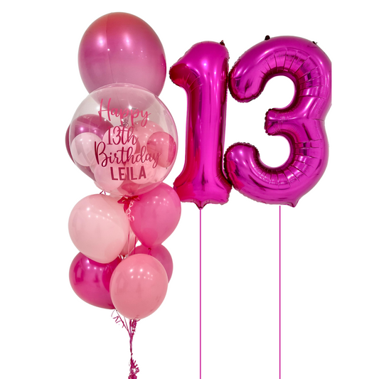 Personalised Bubble Balloon with 2 Large numbers and 8 latex balloons - the Leila Bouquet