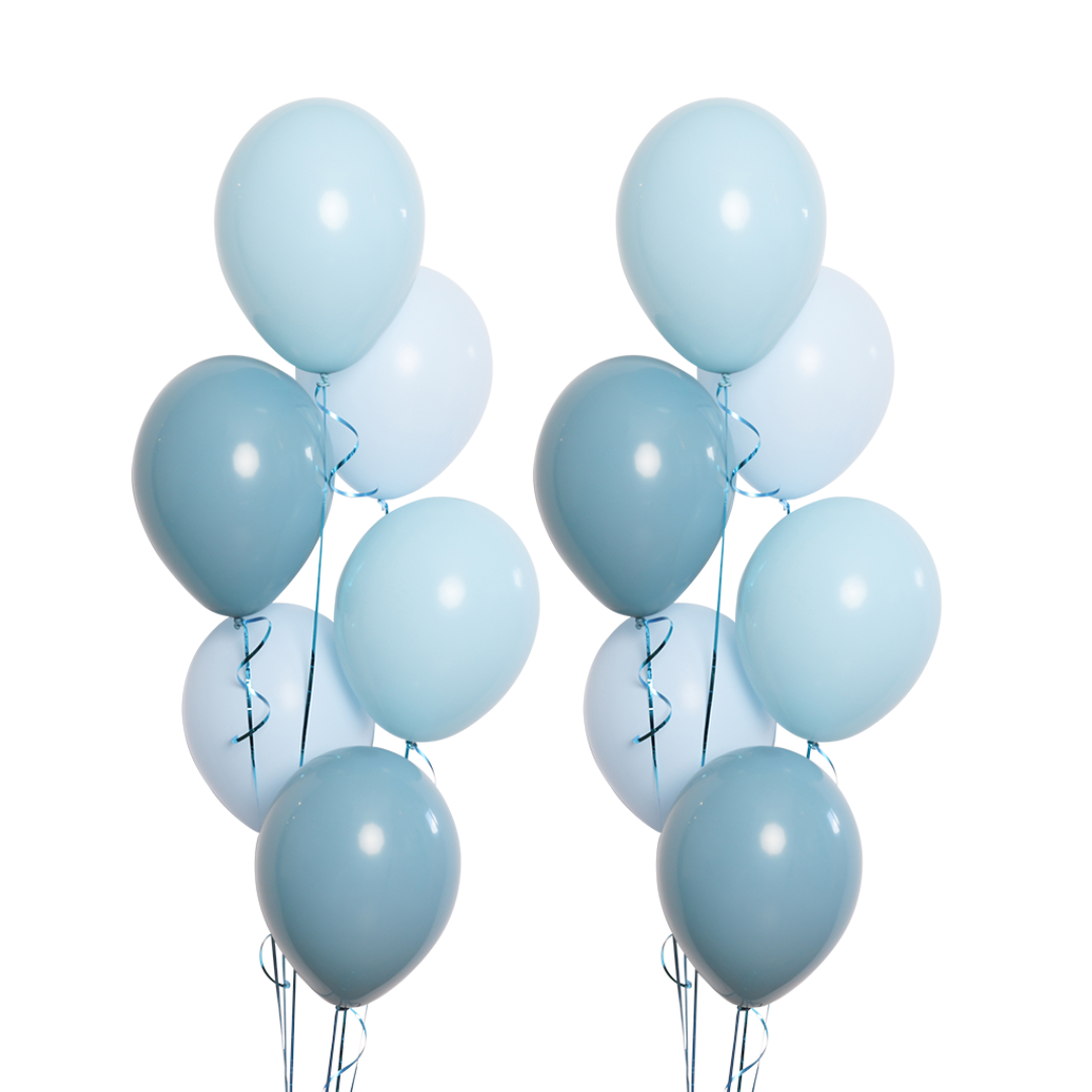 3 shades of soft blue - 12 x 28cm latex balloons