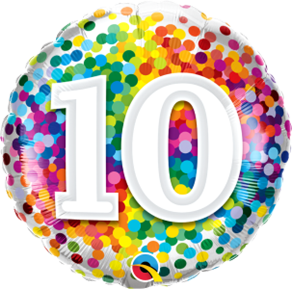 Number 10 - 45cm helium filled foil balloon