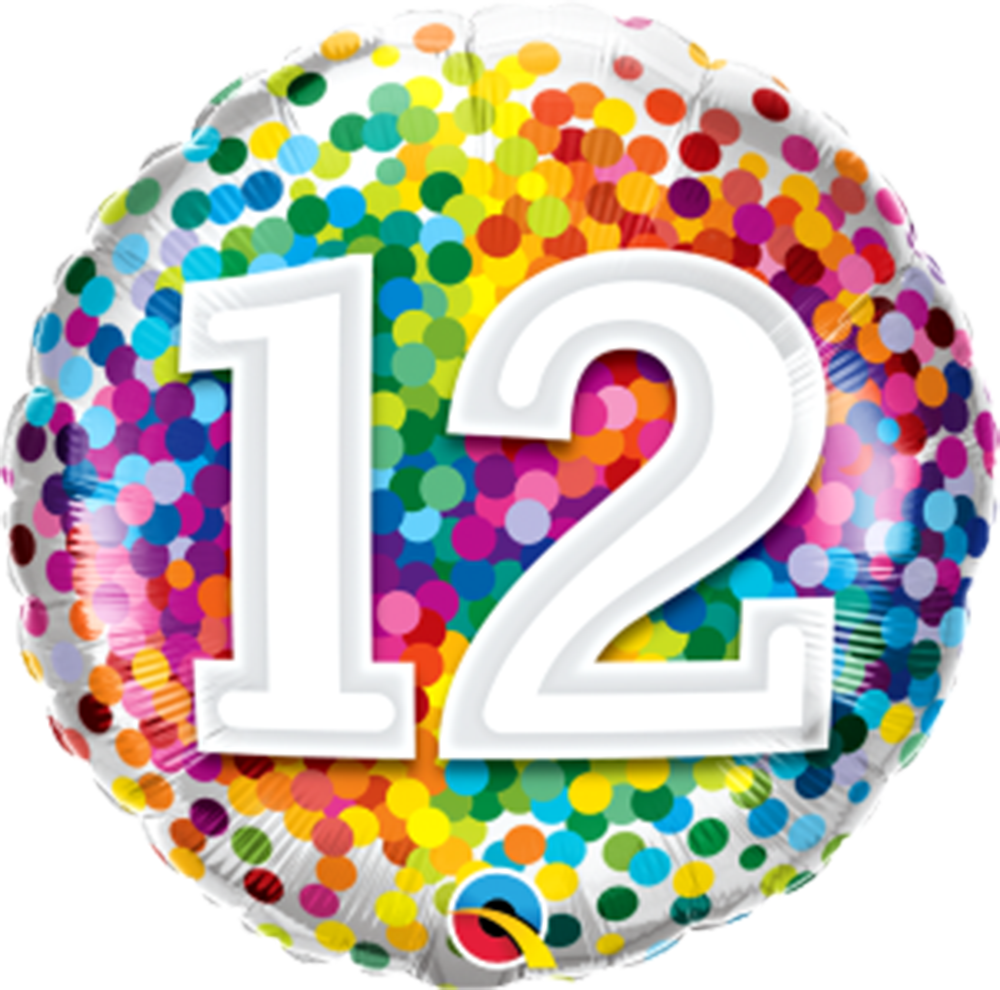 Number 12 - 45cm helium filled foil balloon