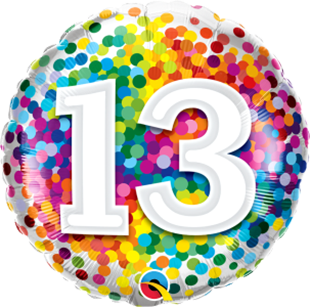 Number 13 - 45cm helium filled foil balloon