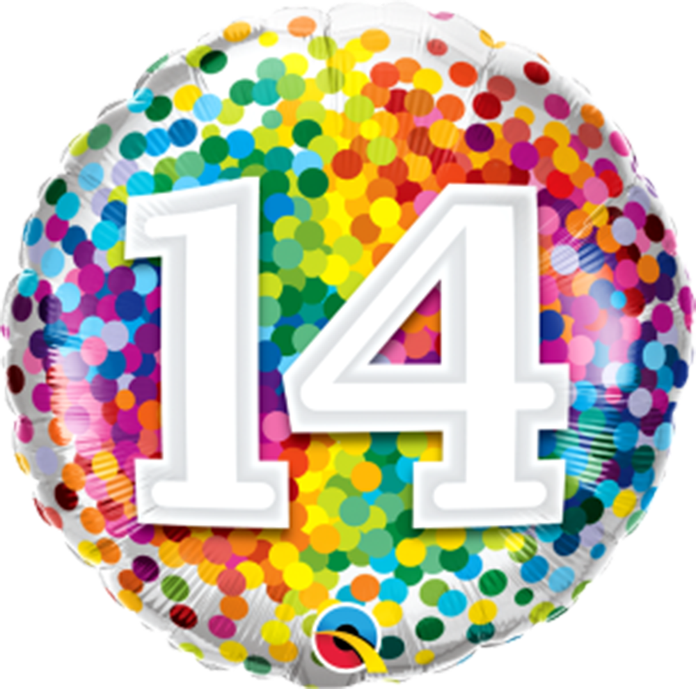 Number 14 - 45cm helium filled foil balloon