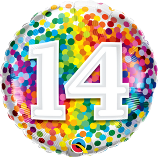 Number 14 - 45cm helium filled foil balloon