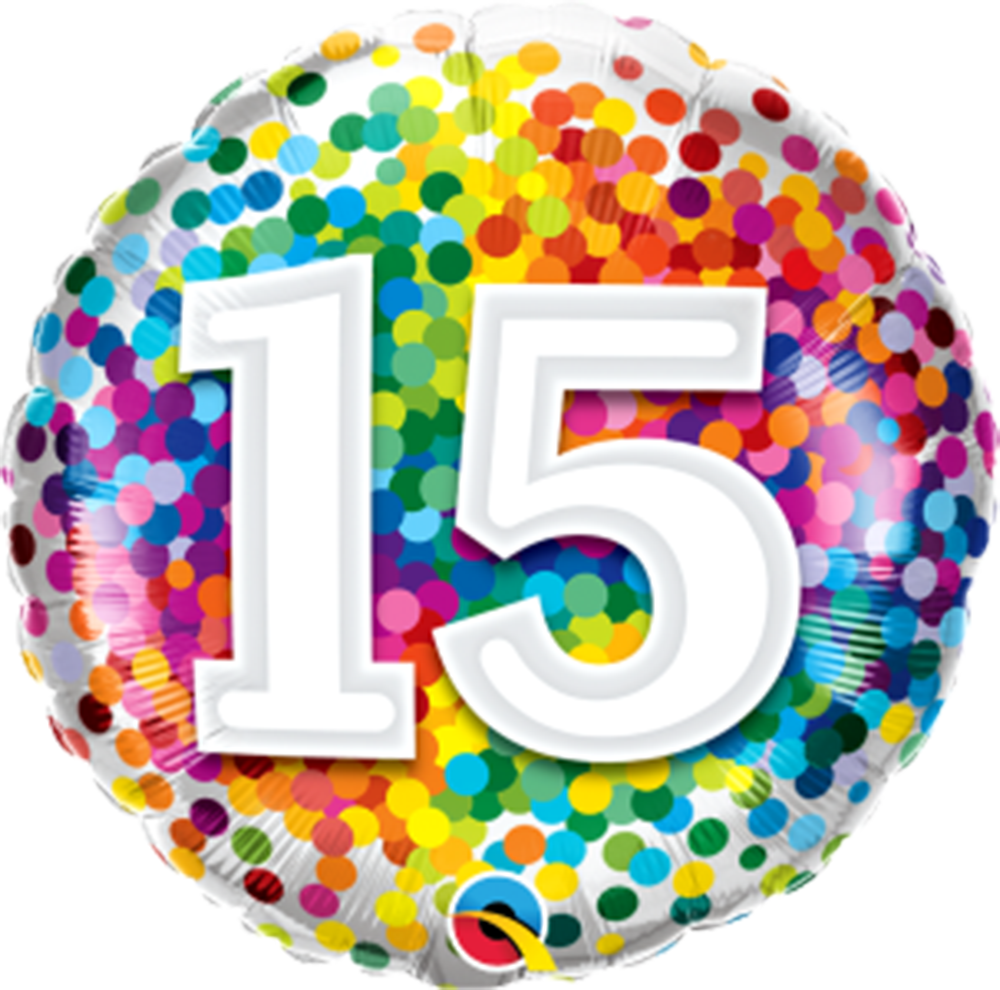 Number 15 - 45cm helium filled foil balloon