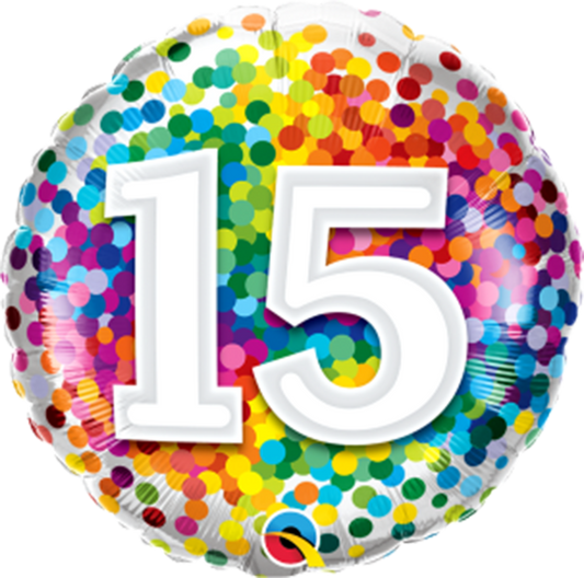 Number 15 - 45cm helium filled foil balloon