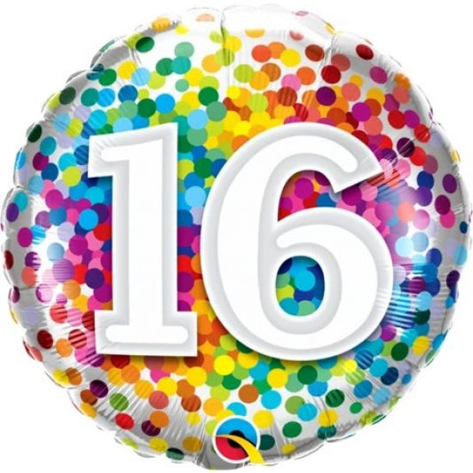 Number 16 - 45cm helium filled foil balloon