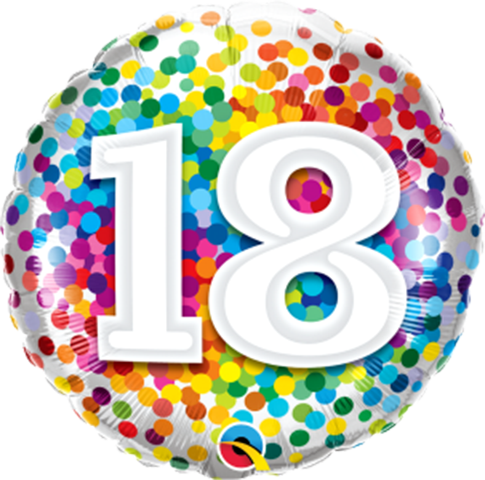 Number 18 - 45cm helium filled foil balloon