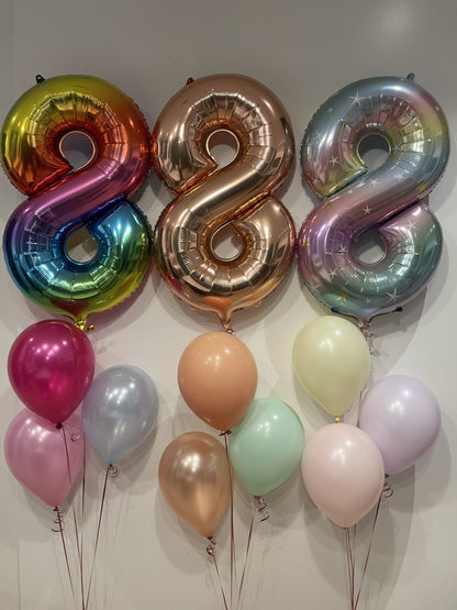 Large Number Balloon and 3 latex balloons