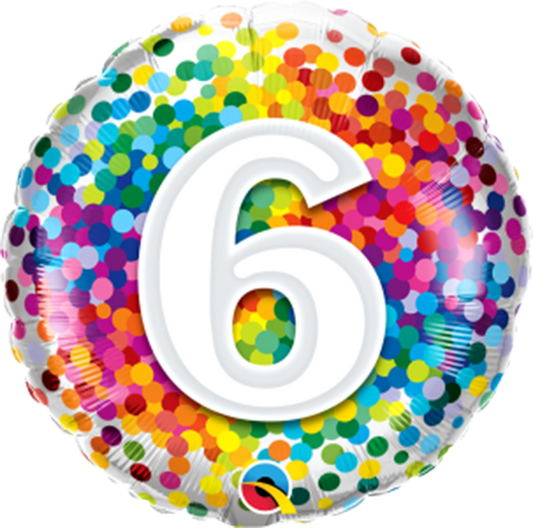 Number 6 - 45cm helium filled foil balloon