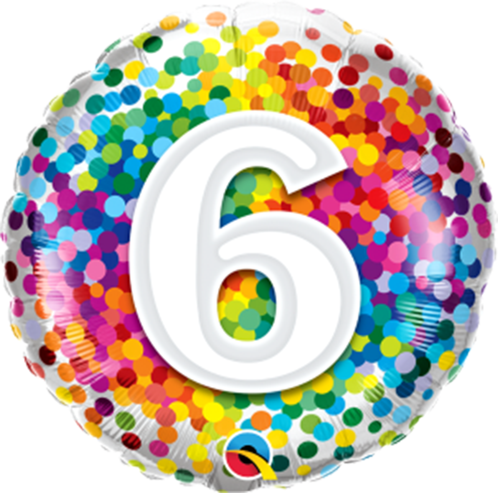 Number 6 - 45cm helium filled foil balloon