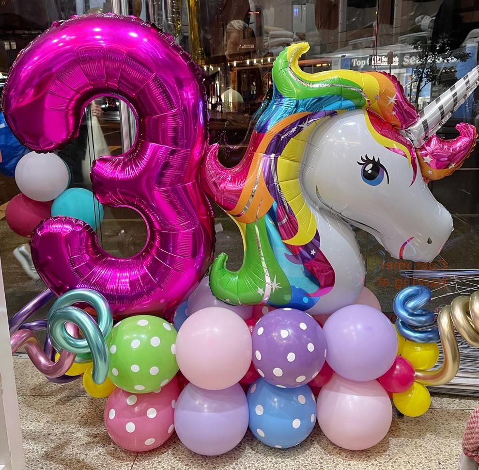 Unicorn Balloon Tower with Single Number