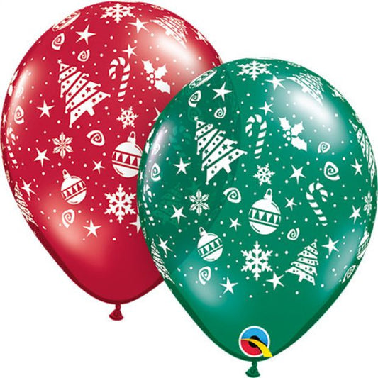 6 balloons tied with ribbon to a weight - Christmas 28cm helium filled latex balloons