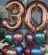 2 Numbers with 12 metallic/chrome latex 28cm balloons