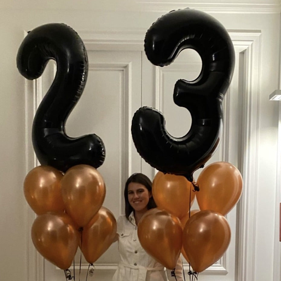 2 Large Number Balloon Bouquet and 10 metallic latex