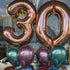 2 Numbers with 12 metallic/chrome latex 28cm balloons